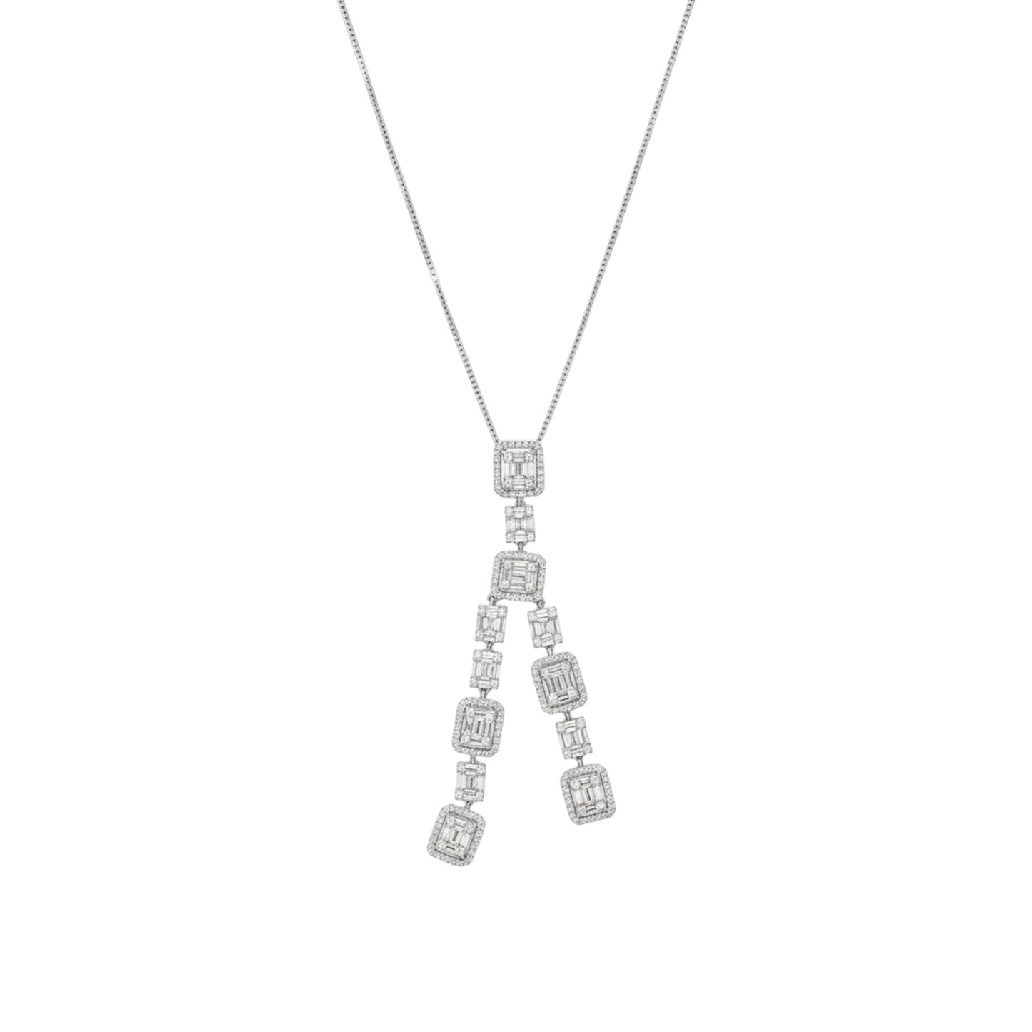 6 Round and Baguette Natural Diamond Necklace in 18KT Gold