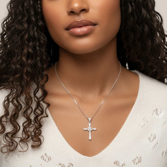 Amari Moissanite Cross Necklace in 925 Sterling Silver