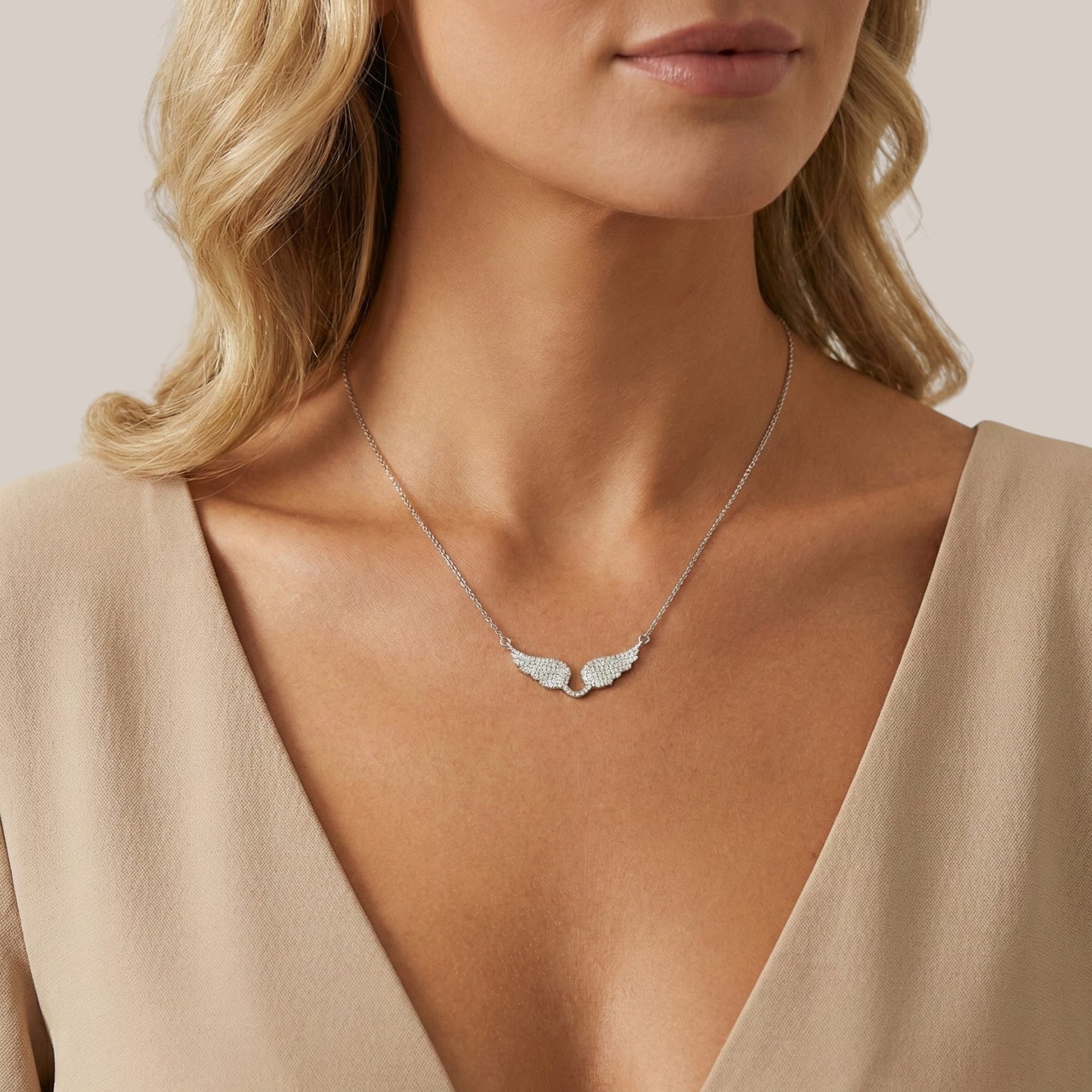 Angel Wings Natural Diamond Pendant Necklace in 18KT Gold