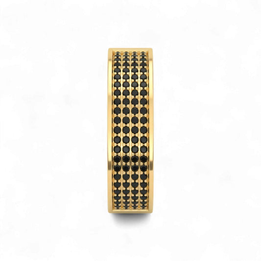 Rectangular abacus with gold frame and black beads on a white background