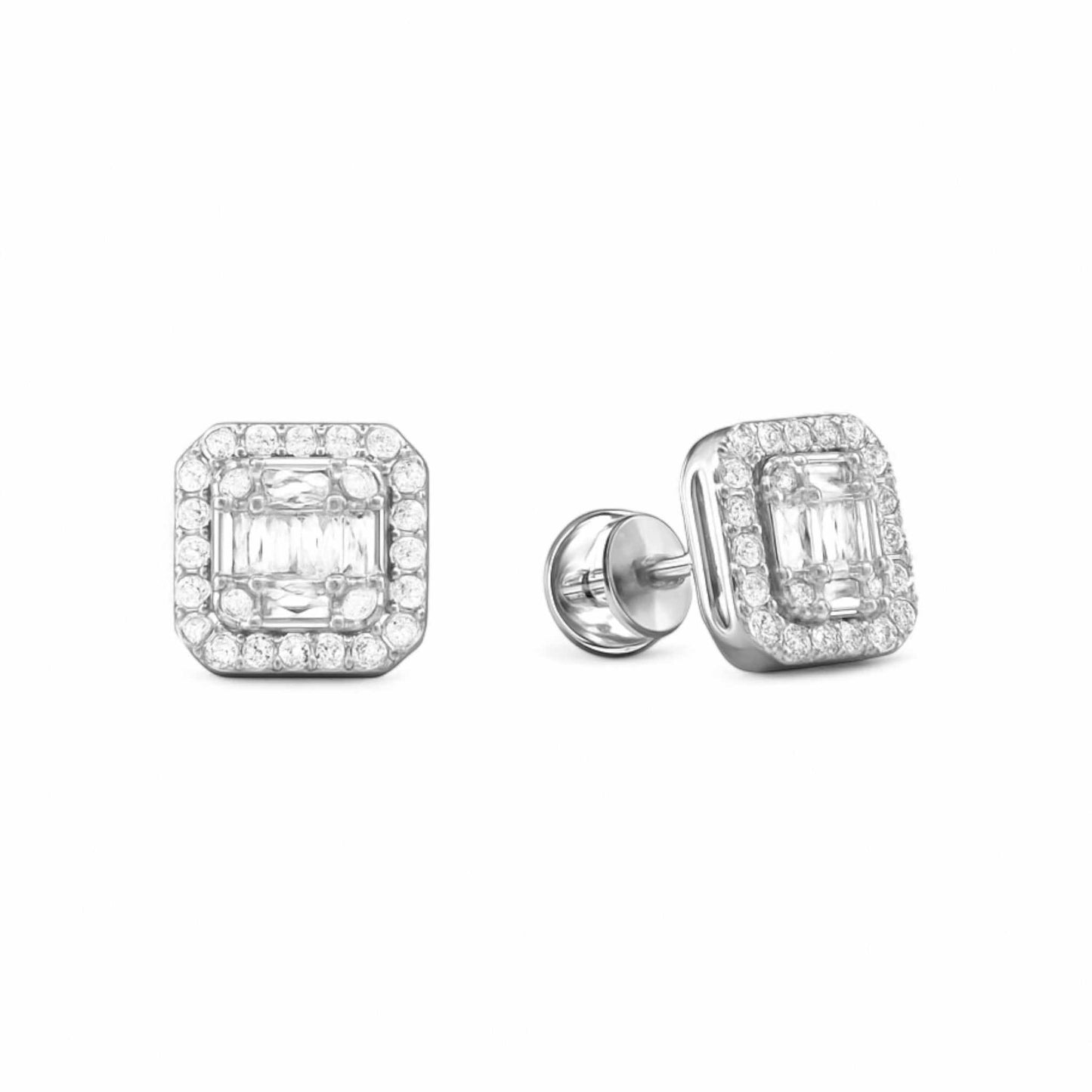 Pair of diamond earrings on a white background