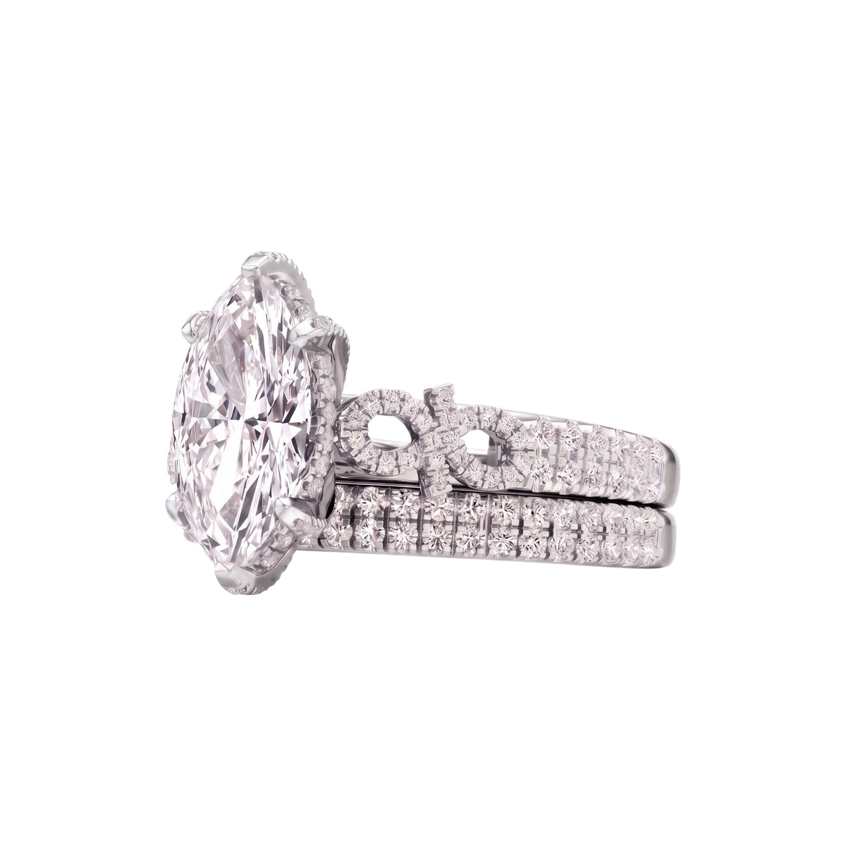 Infinie Signature Marquise Cut Moissanite Bride Set in 18KT Gold