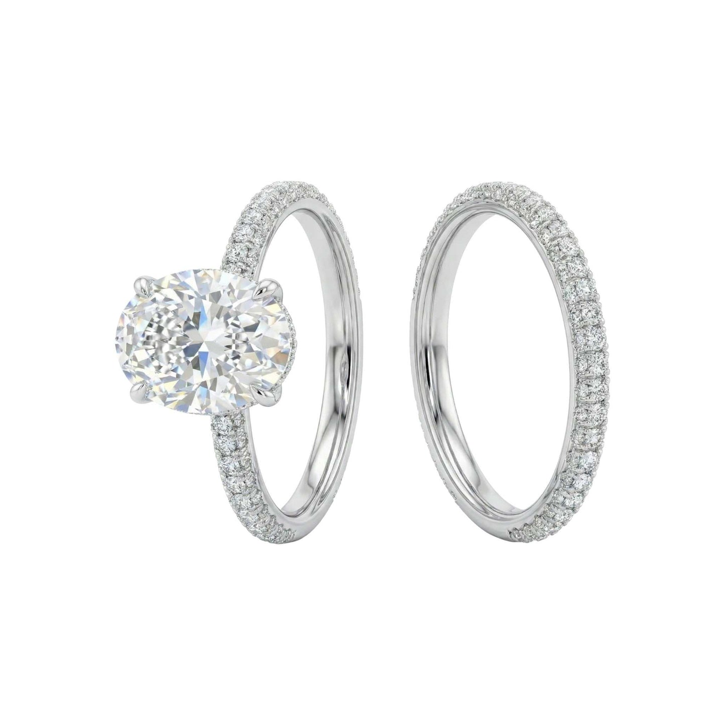 Diamond ring with a white gemstone on a white background