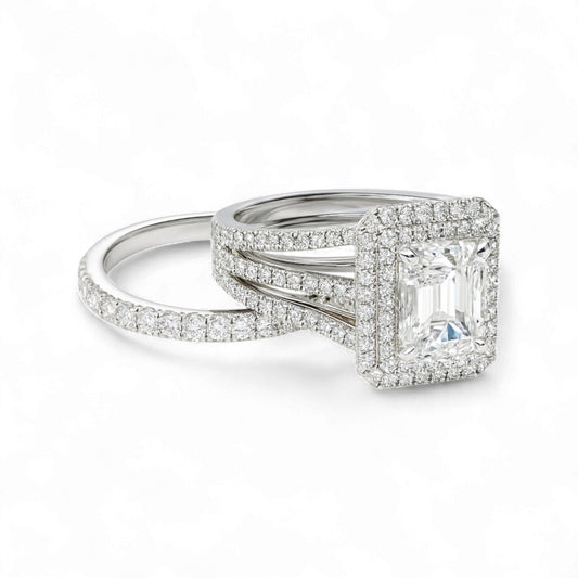 Lovely Radiant Lab Grown Diamond Bride Set in Platinum