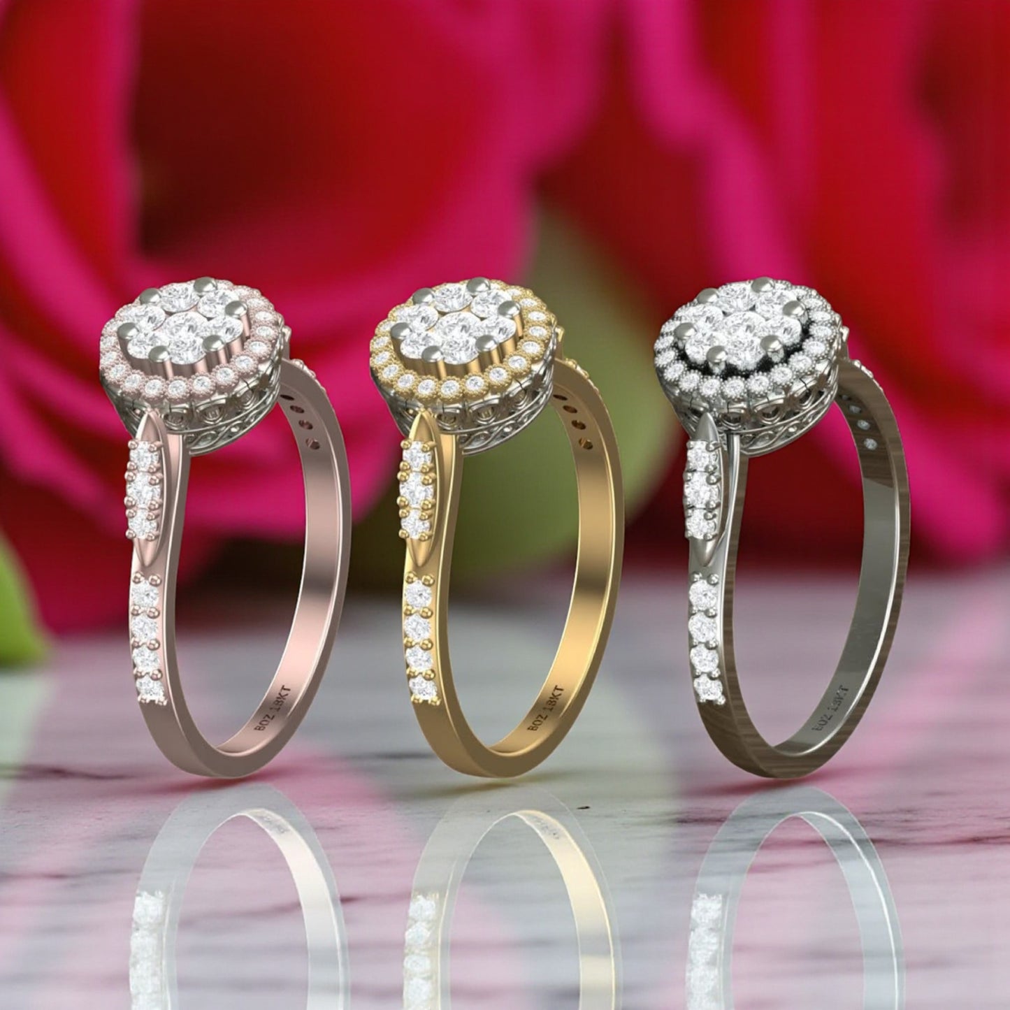 Daisy Natural Diamond Engagement Ring in 18K Gold