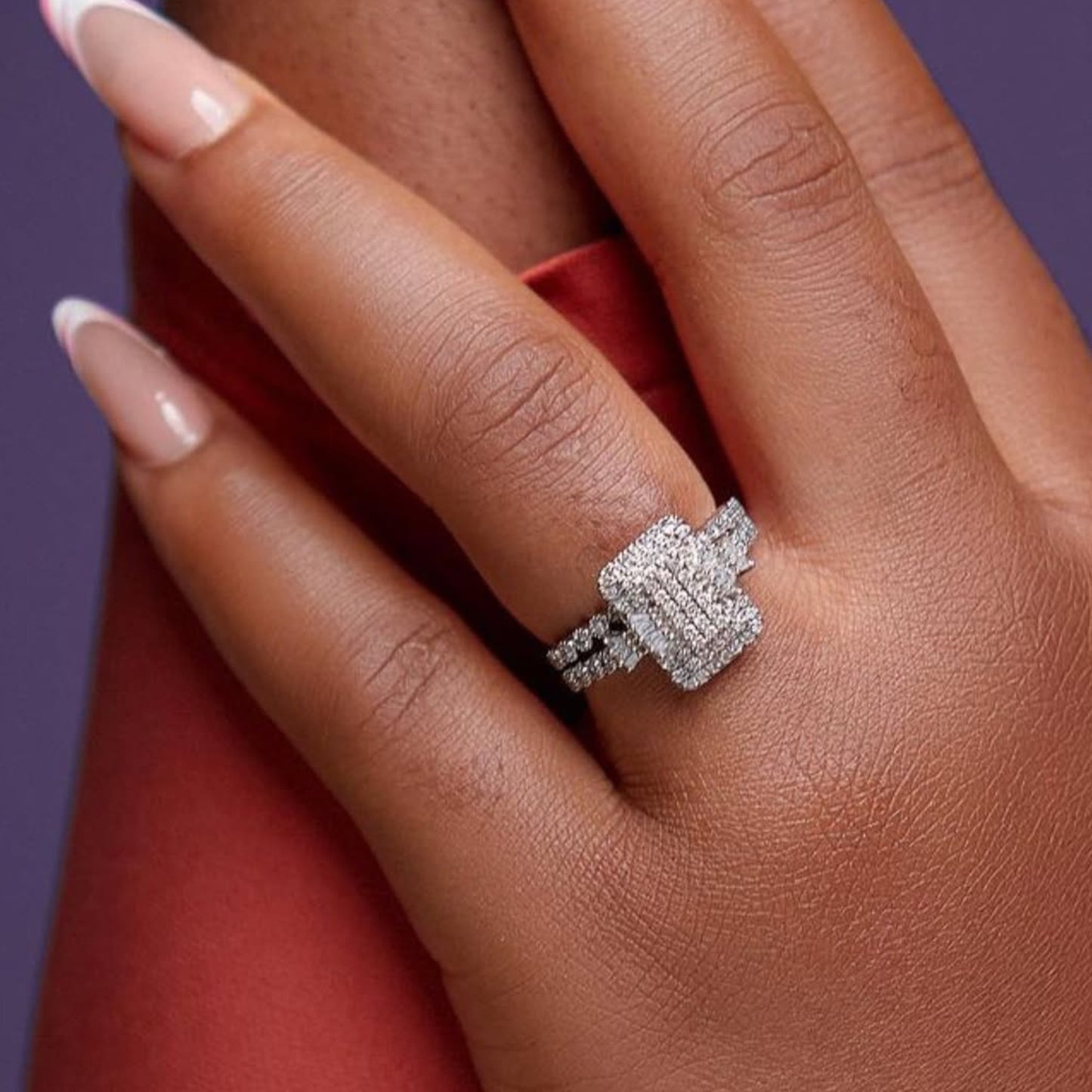 Lucy Radiant Cut Natural Diamond Cluster Bride Set in 18KT Gold