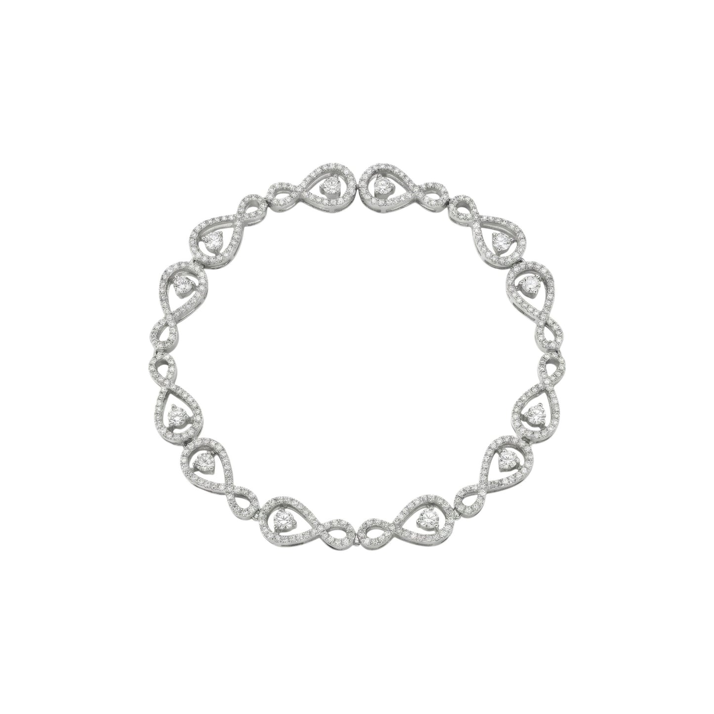 Silver bracelet with heart-shaped links on a white background
