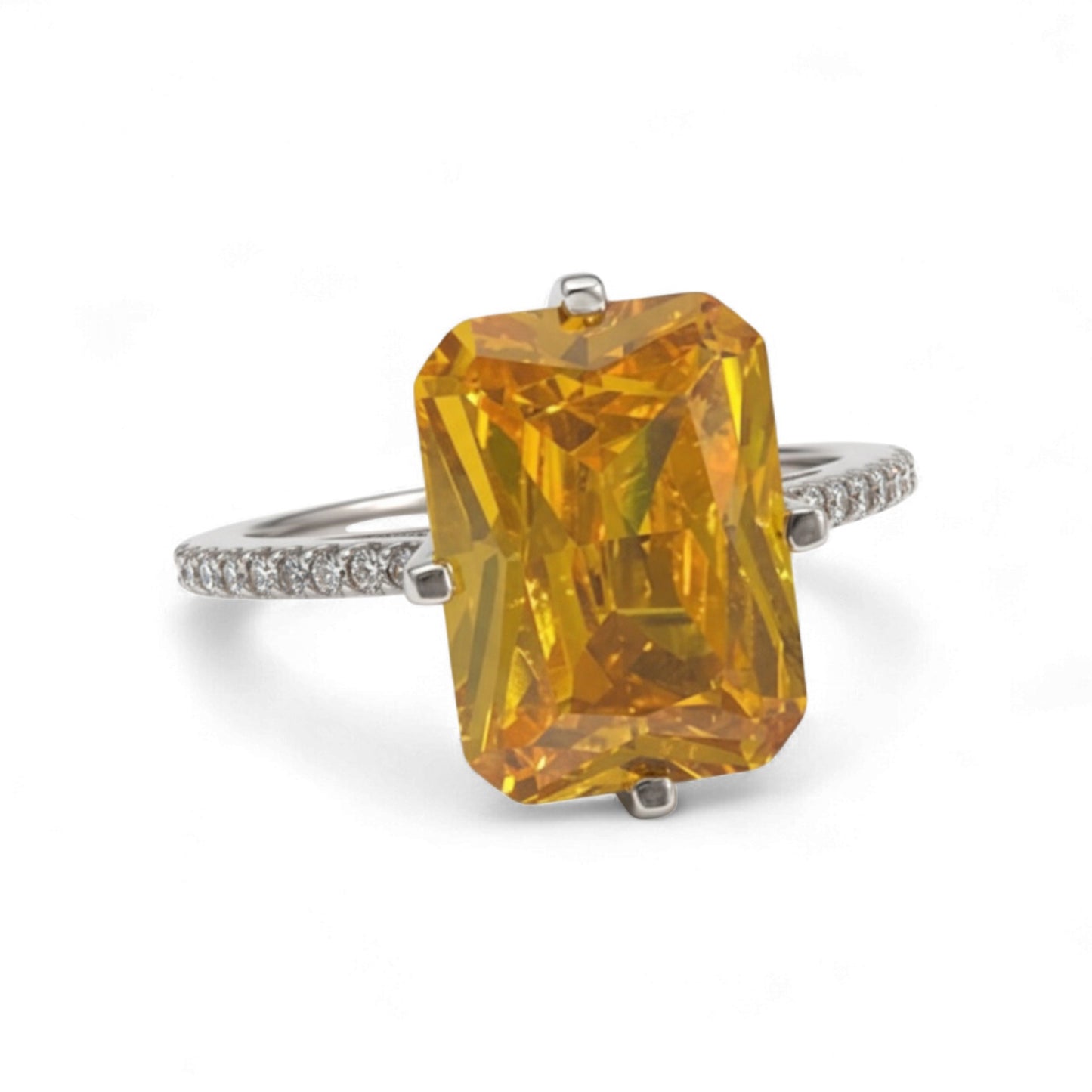 Yellow Stone Cushion Cut CZ Engagement ring in 925 Sterling Silver