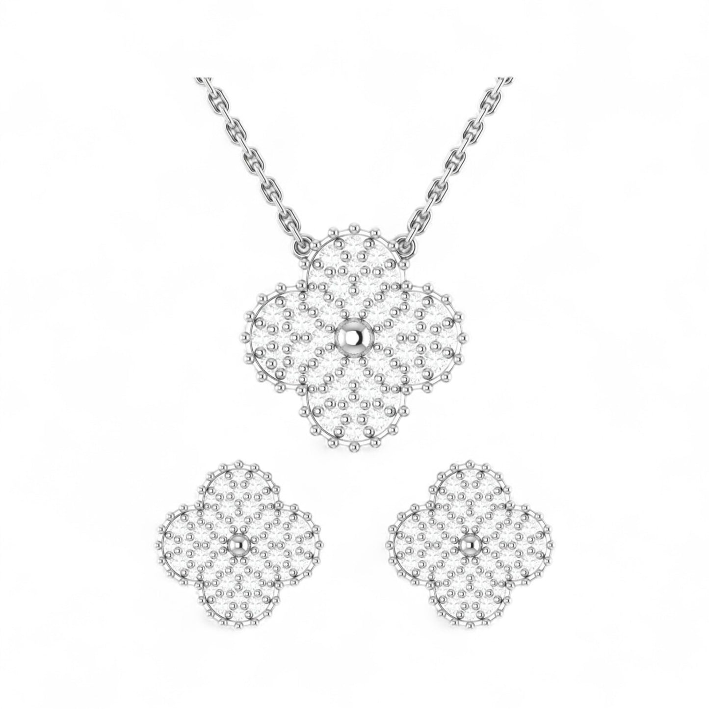 Midball Clover Natural Diamond Necklace in 18KT Gold