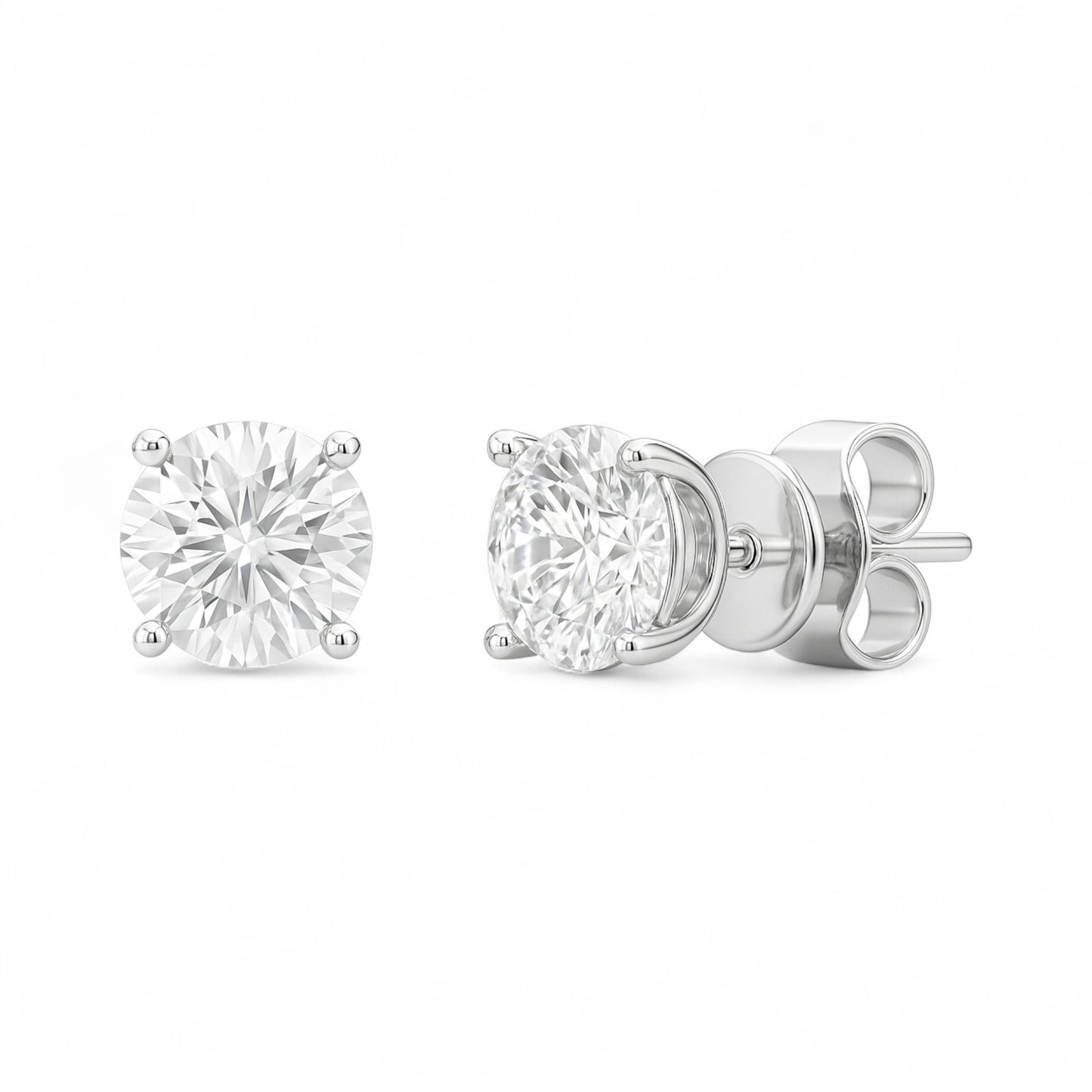 Diamond stud earrings on a white background