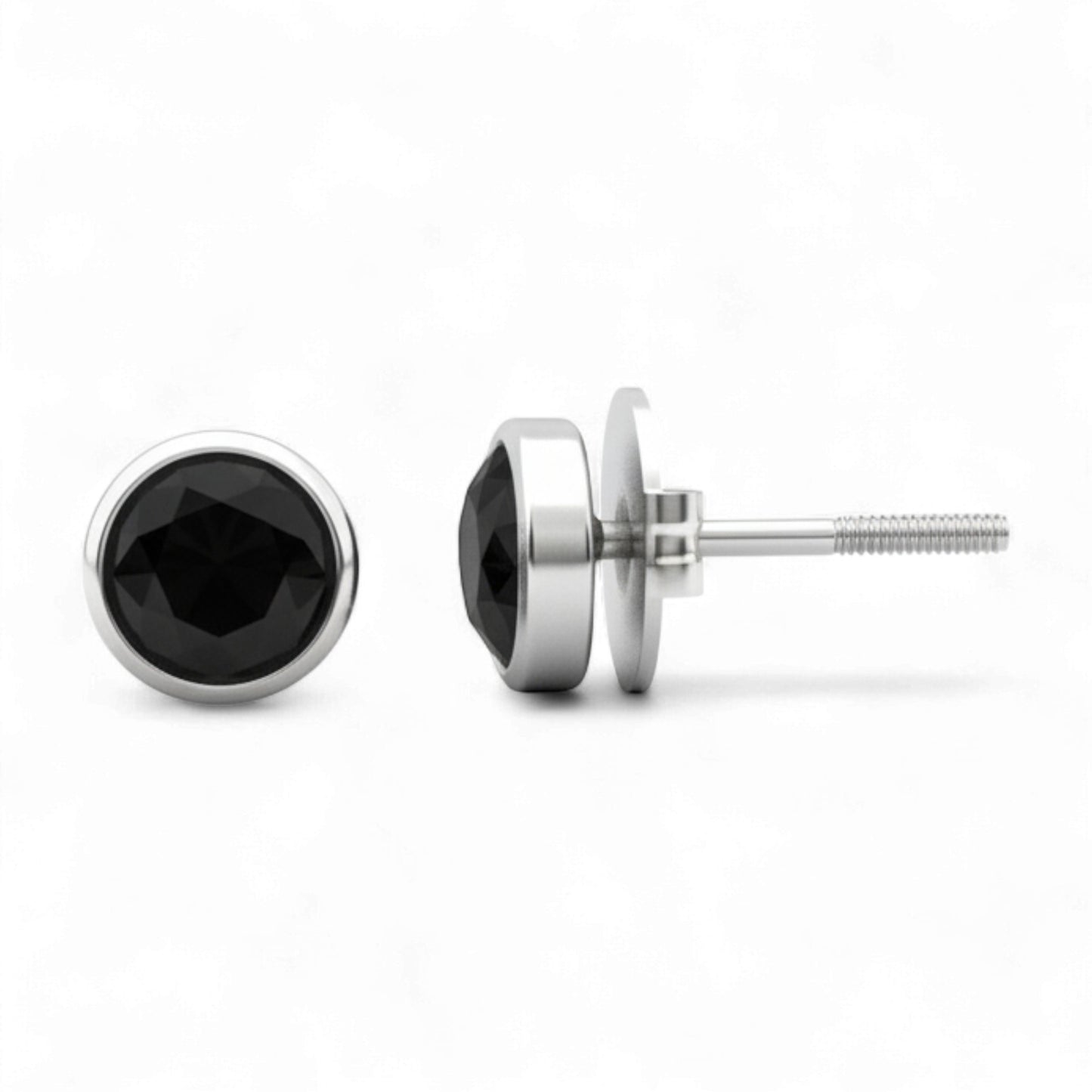Black gemstone stud earrings on a white background
