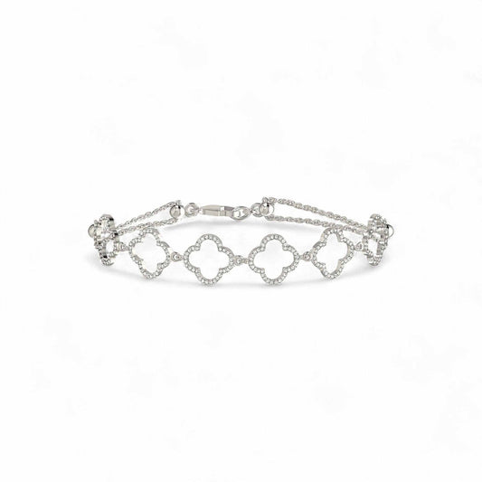 6 Clover Outline Diamond Bracelet in 18KT Gold