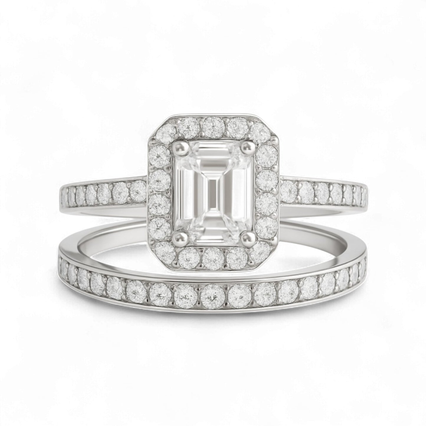 Classic Radiant Cut Moissanite and Natural Diamond Bride Set in 18K Gold