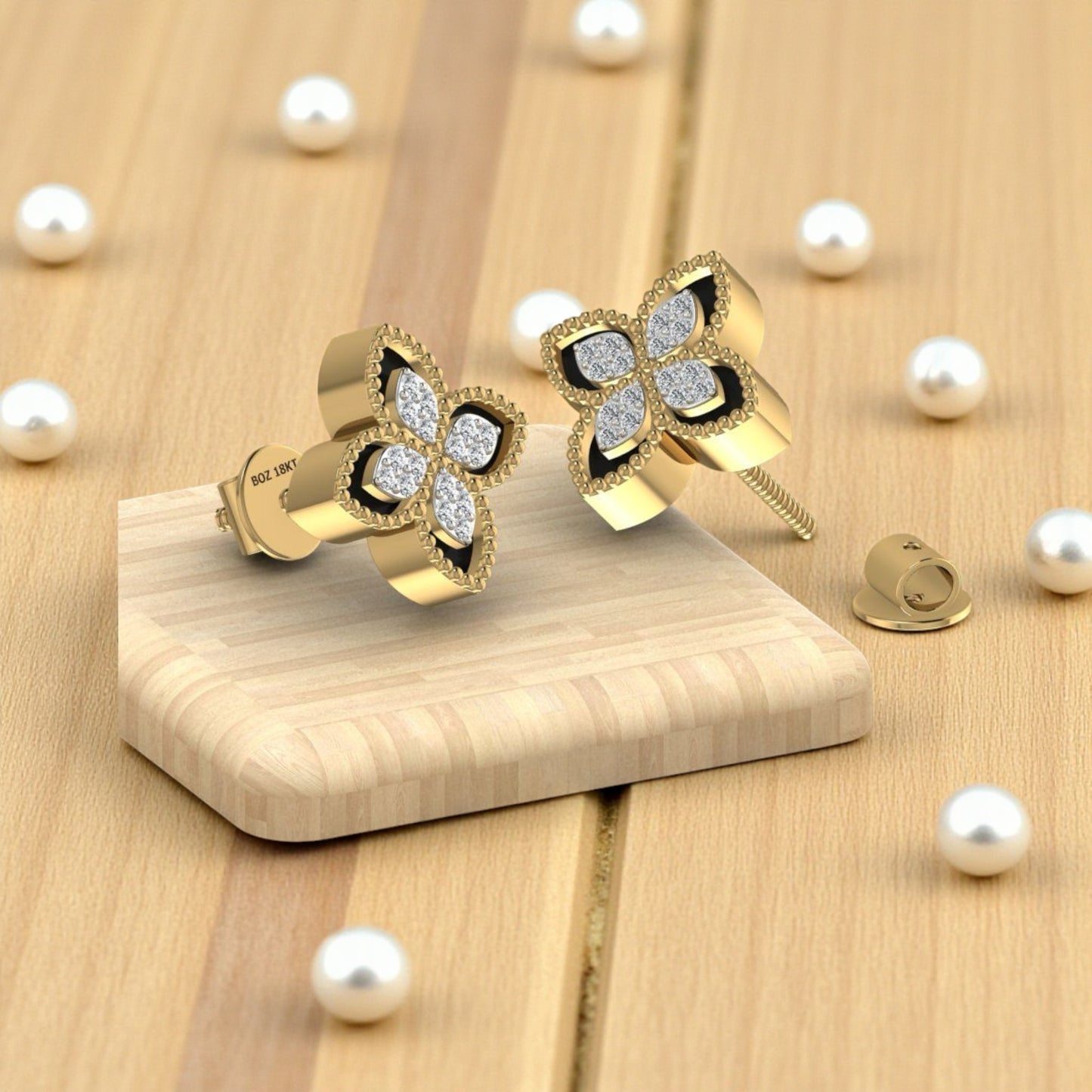 Dual Natural Diamond Clover Earrings in 18KT Gold