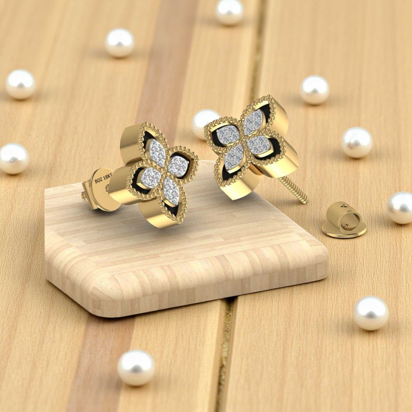 Dual Natural Diamond Clover Earrings in 18KT Gold