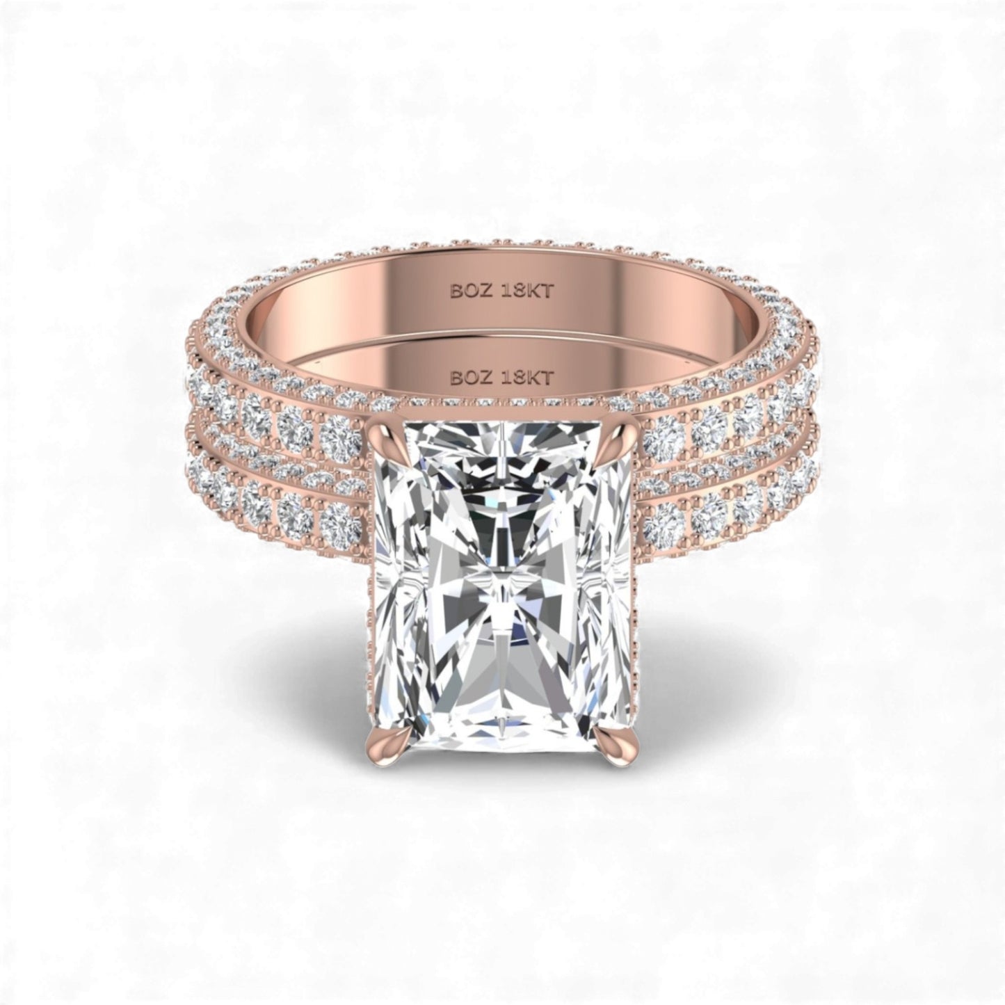 Amina Radiant Cut Moissanite Bride Set in 18KT Gold