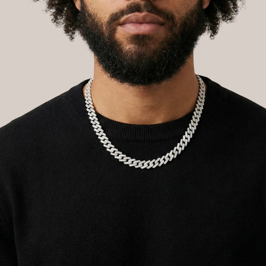 Prong Cuban 8mm Natural Diamond Necklace In 18KT Gold