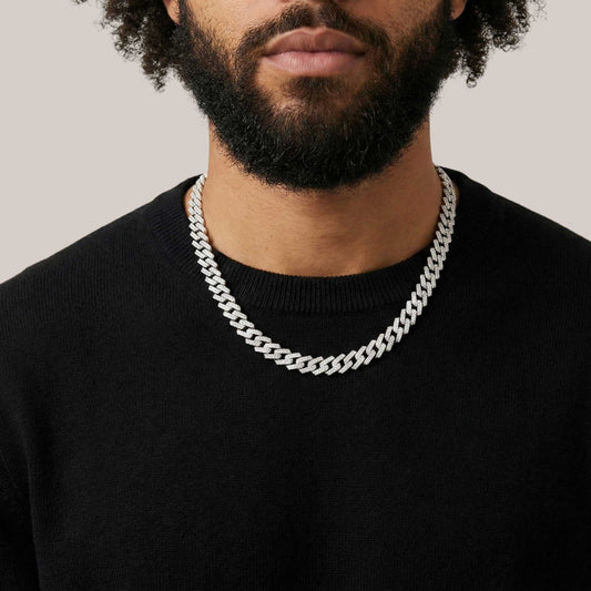 Collier cubain 8 mm en or 18 carats et diamants naturels à griffes