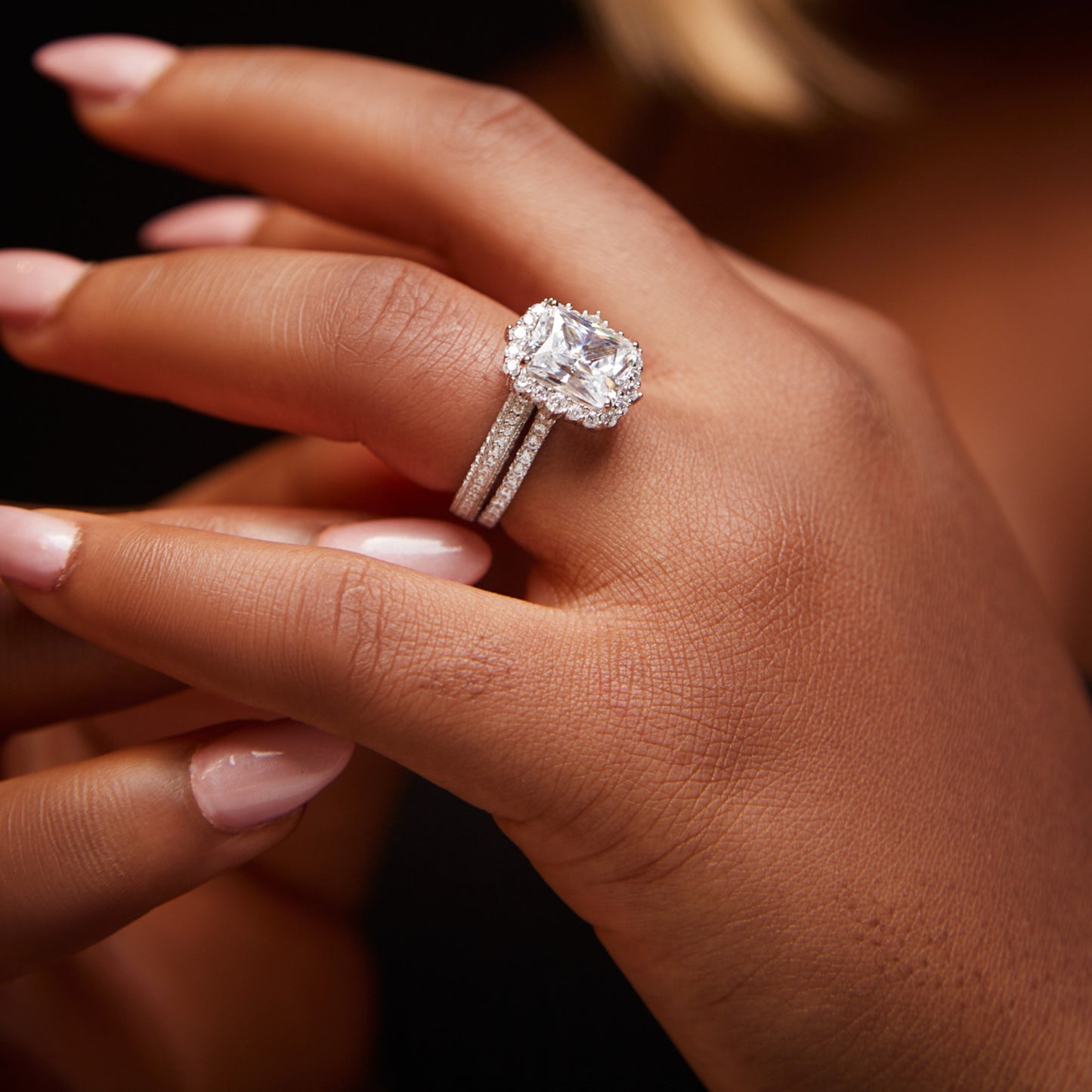 Quinn Radiant Cut CZ Bride set in 925 Sterling Silver