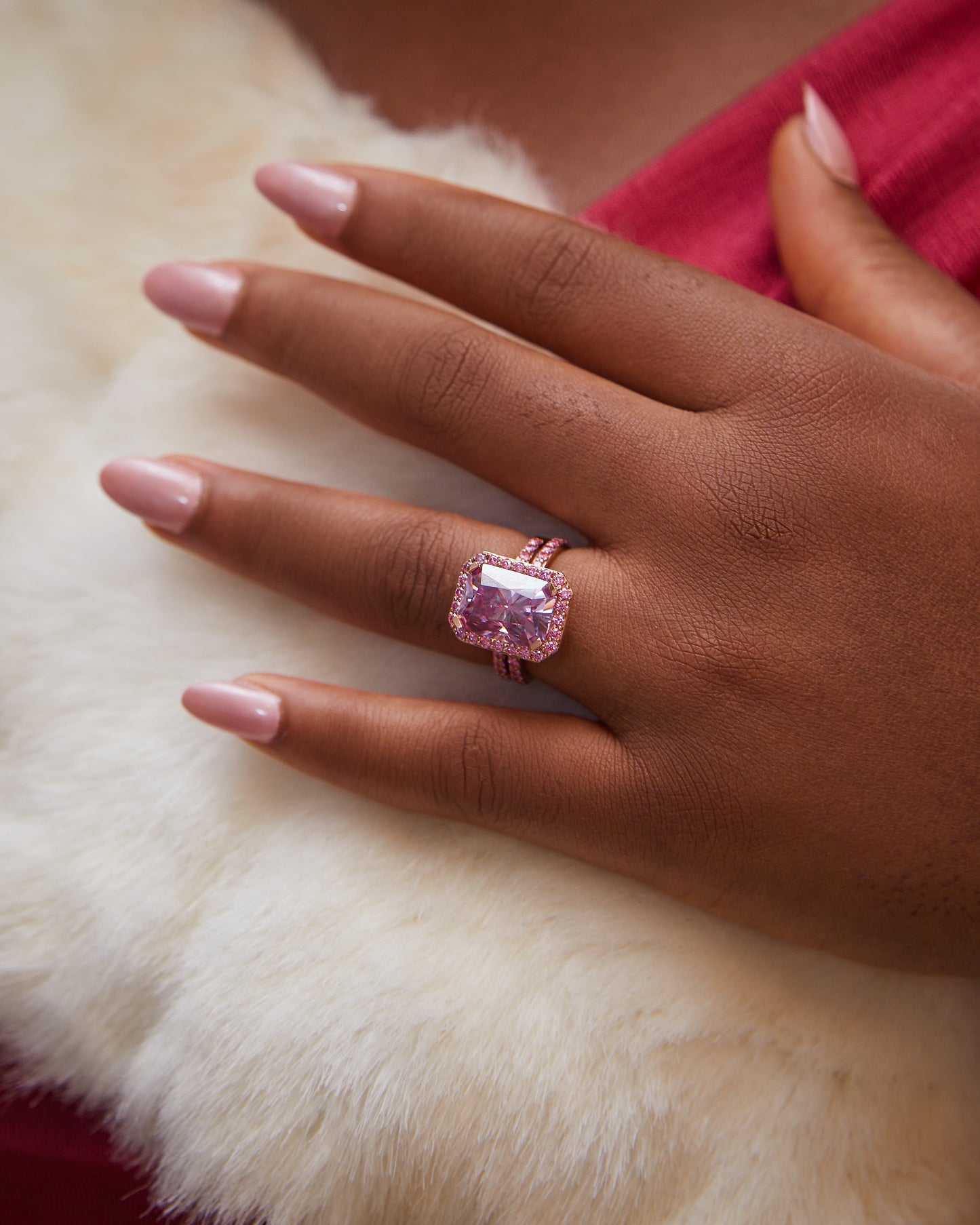 Jamila Pink Moissanite Bride Set in 18K Gold