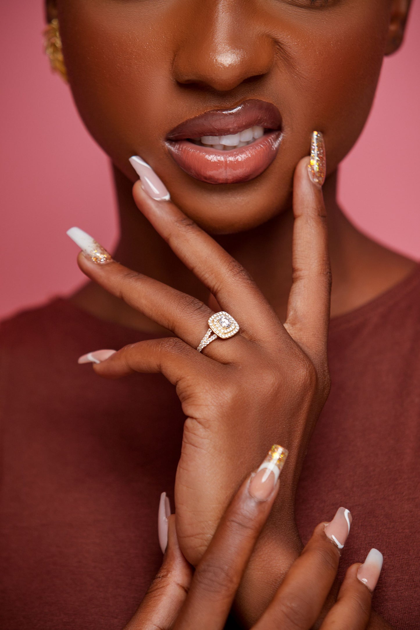 Audre Cushion Cut Moissanite Engagement Ring in 18K Gold