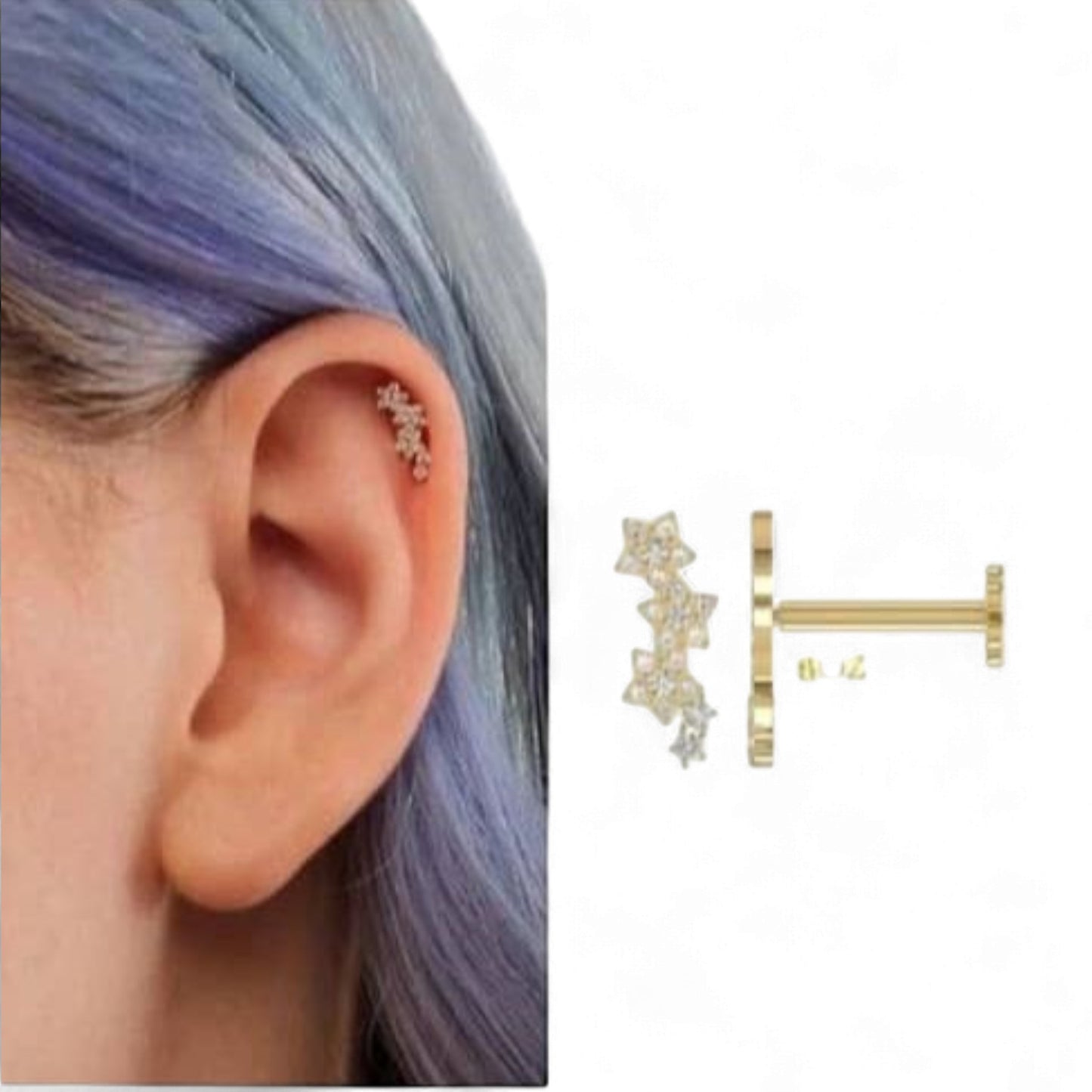 Labret Cartilage Diamond Studs in 18KT Gold