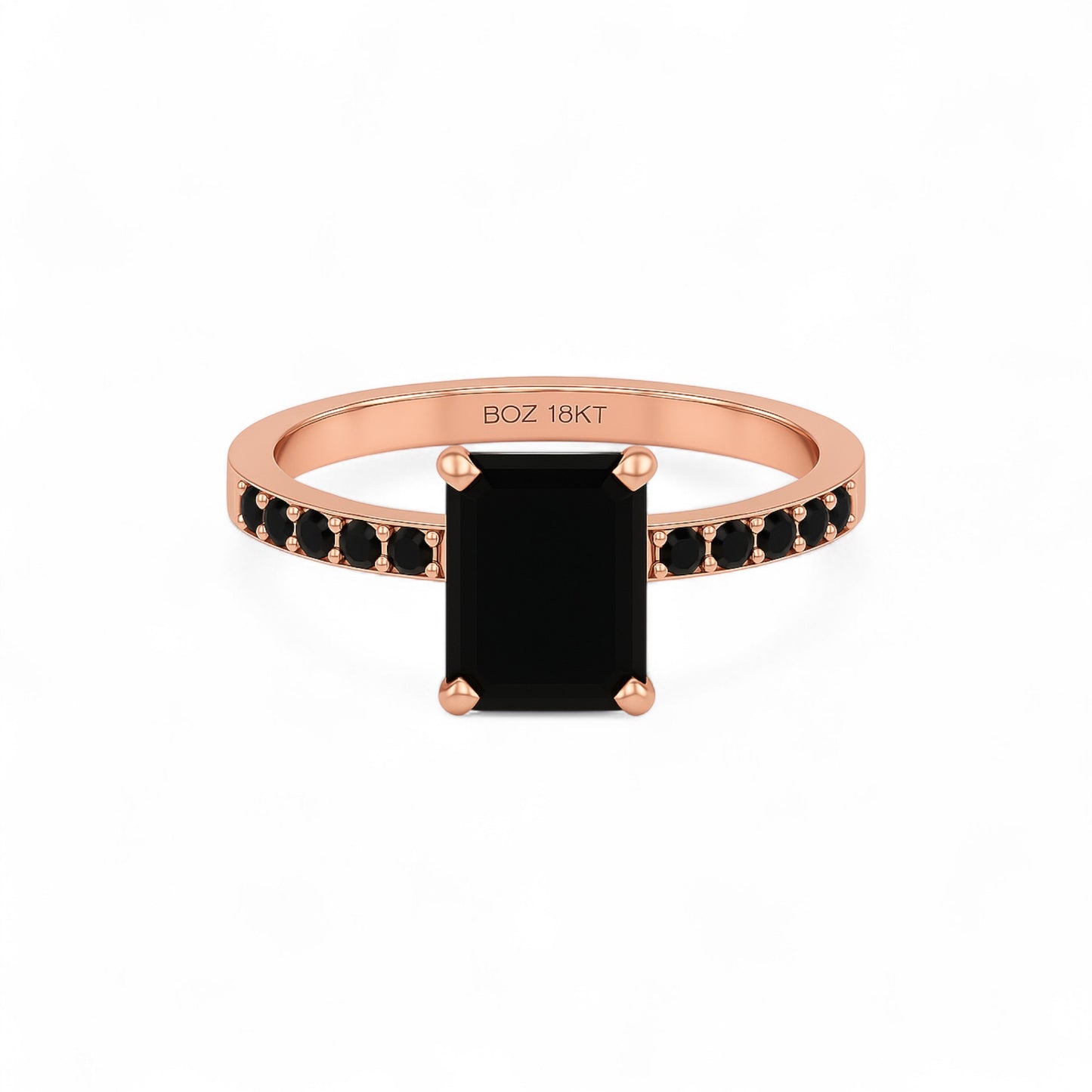 No Halo Black Emerald cut Moissanite Engagement Ring in 18K Gold