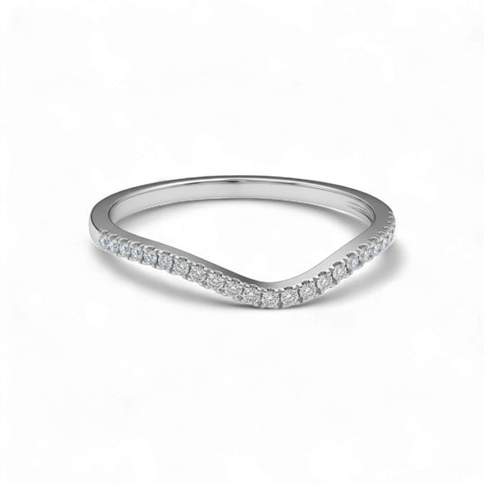 Silver ring with small diamonds on a white background