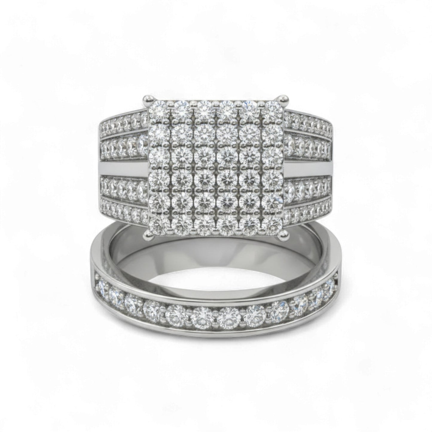 Set of three diamond rings on a white background