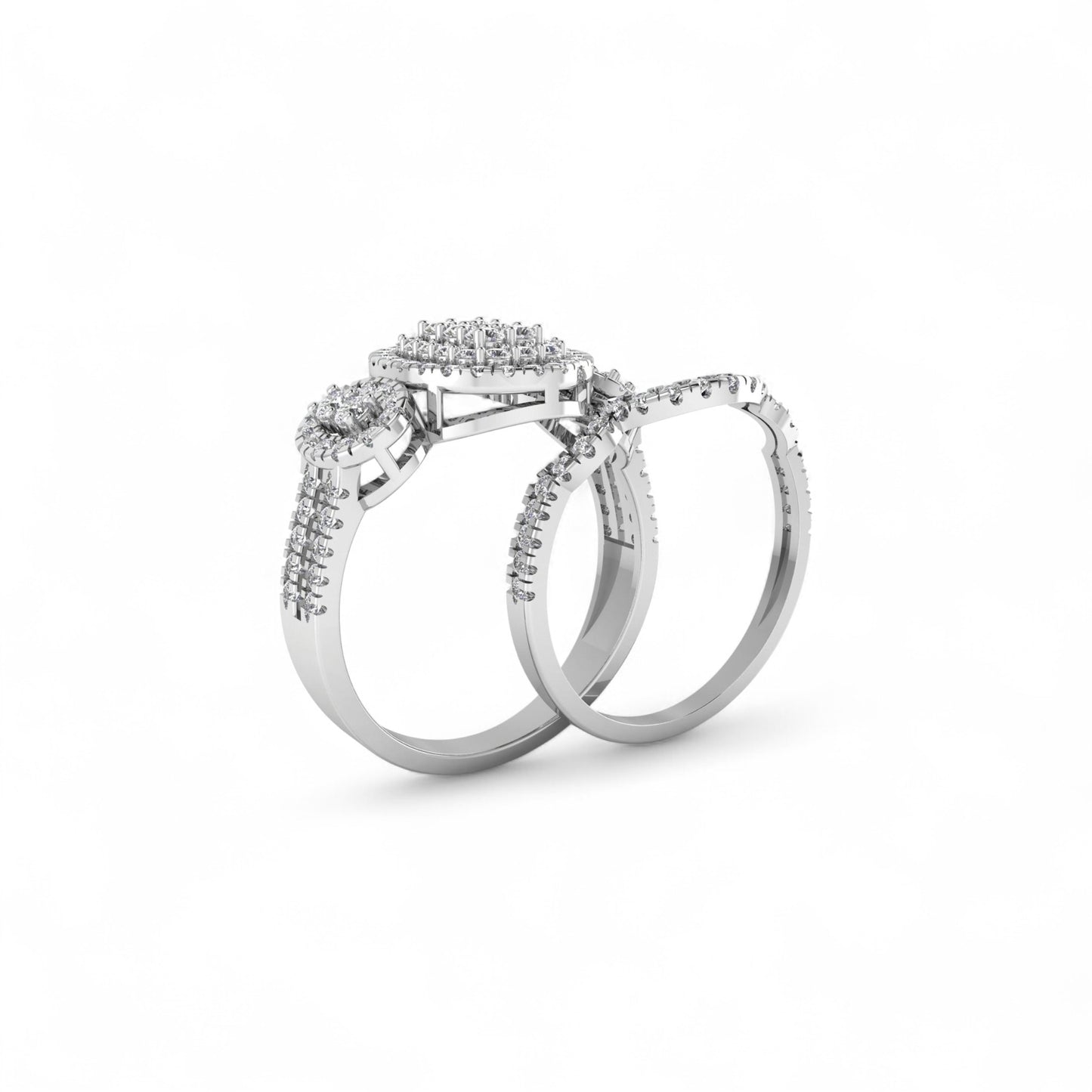 Two silver rings with diamond accents on a white background