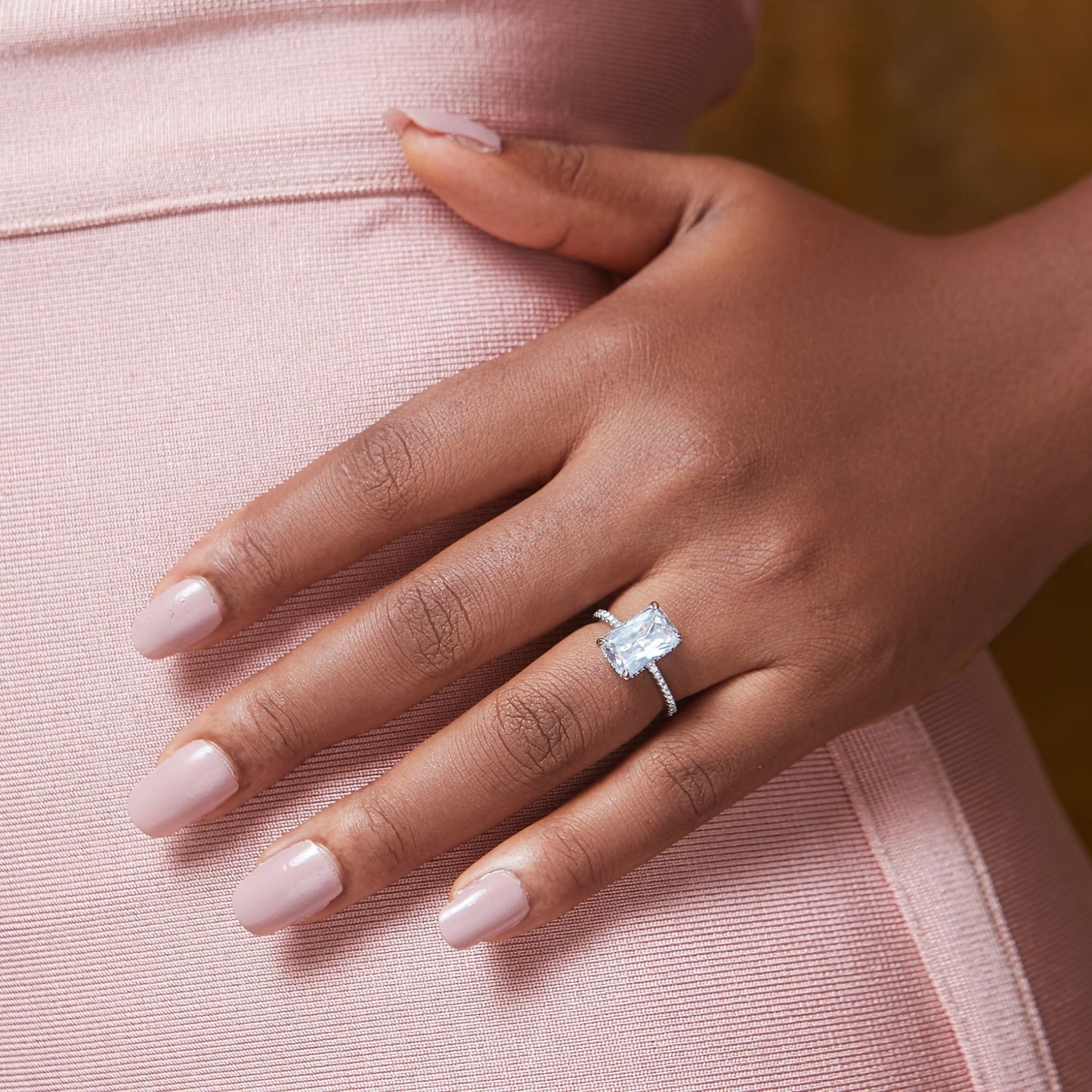 Simi Radiant Cut CZ Engagement Ring in 925 Sterling Silver