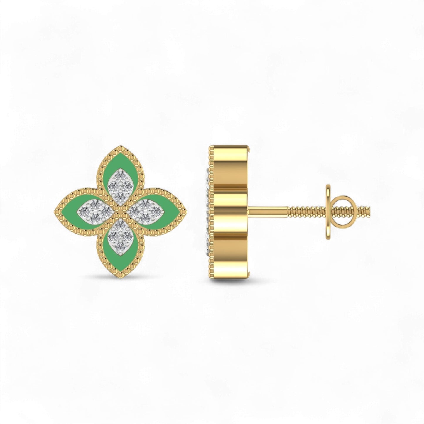 Dual Natural Diamond Clover Earrings in 18KT Gold