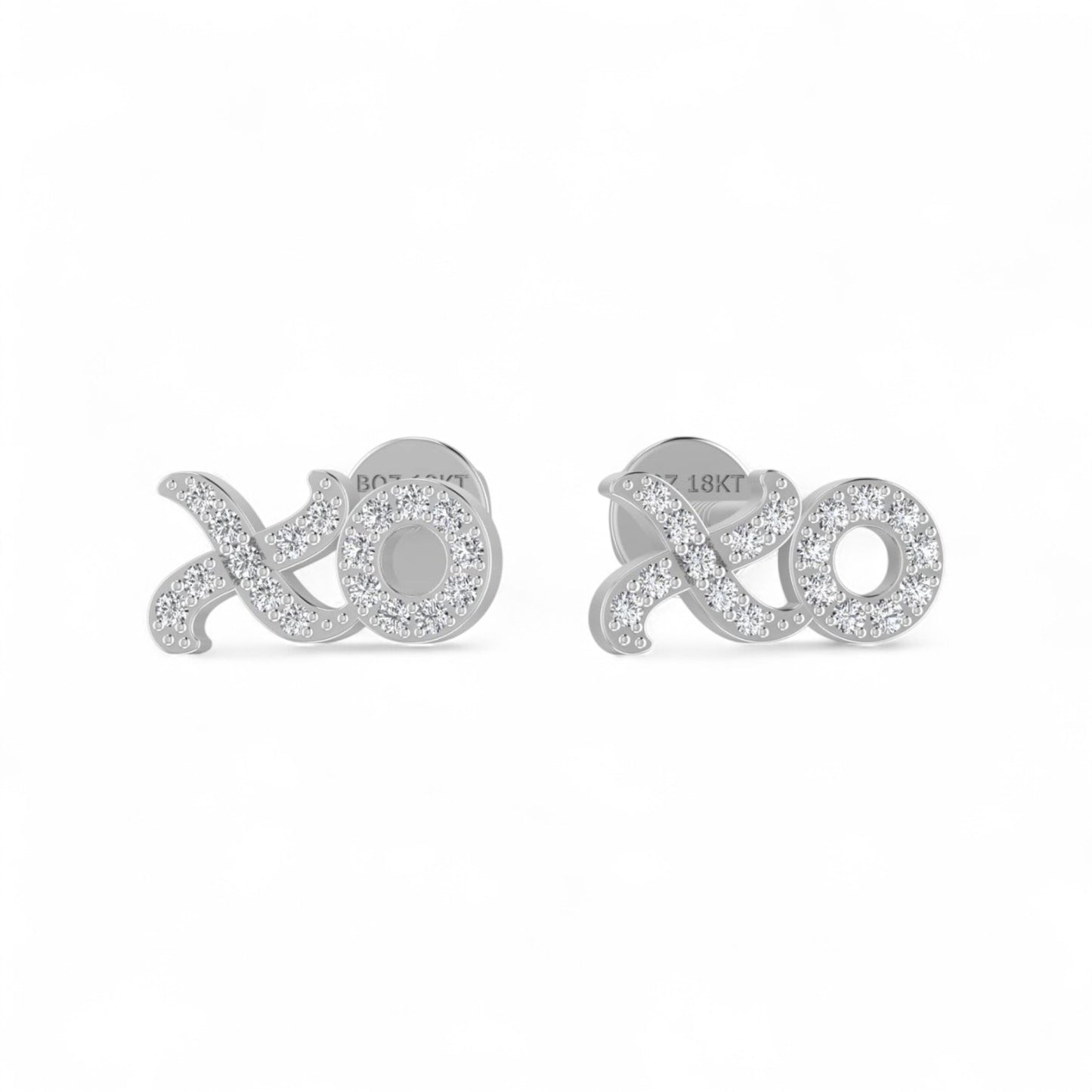 Silver 'xoxo' earrings on a white background