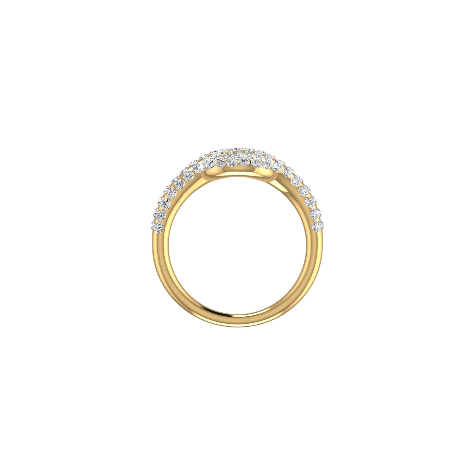 Gold ring with embedded diamonds on a white background