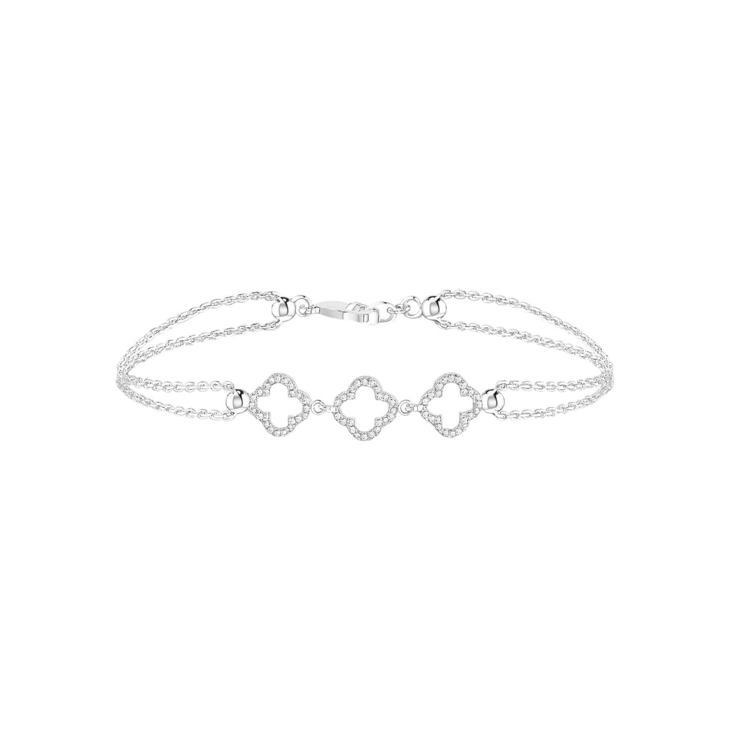 3 Clover Outline Diamond Bracelet in 18KT Gold