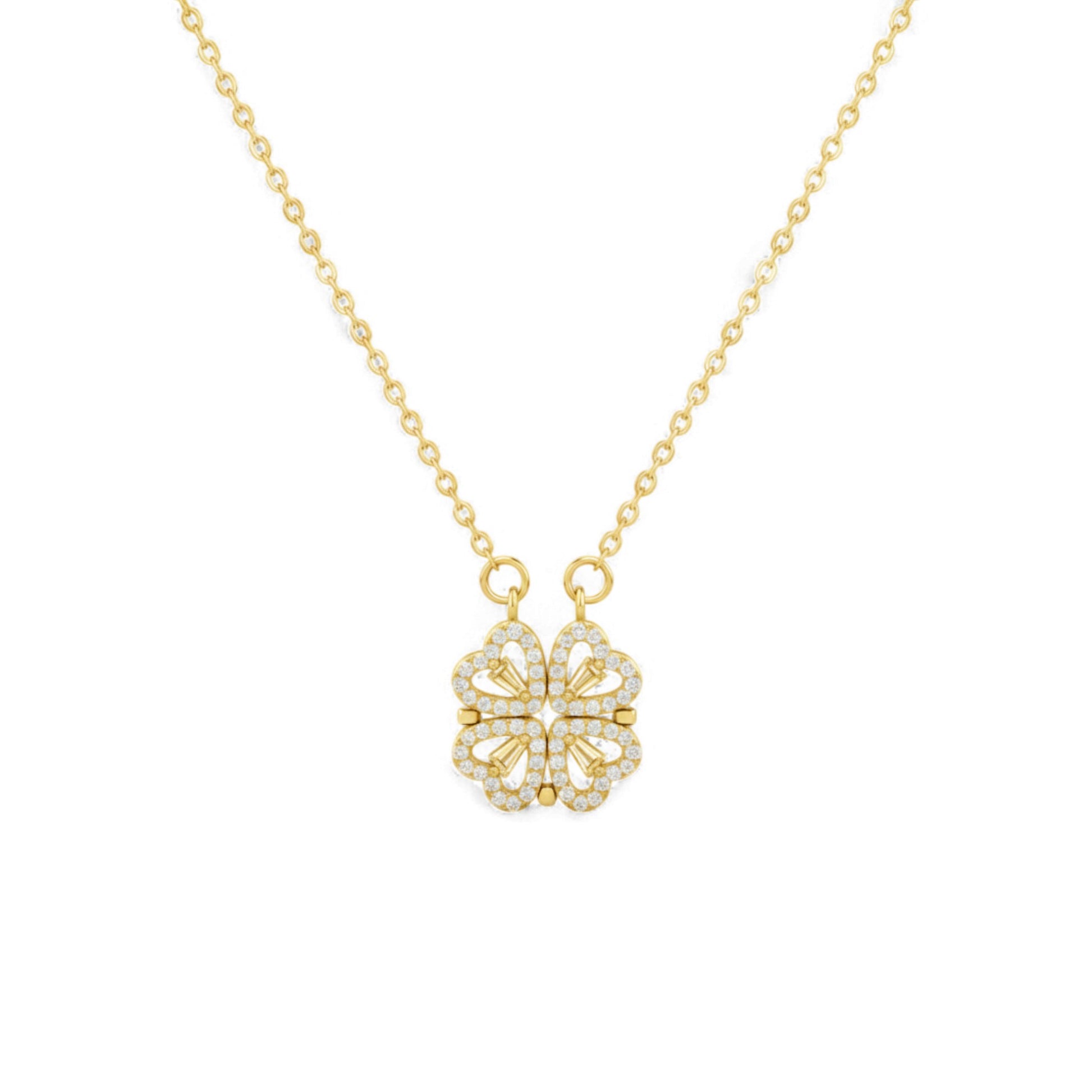 Gold necklace with a butterfly pendant on a white background