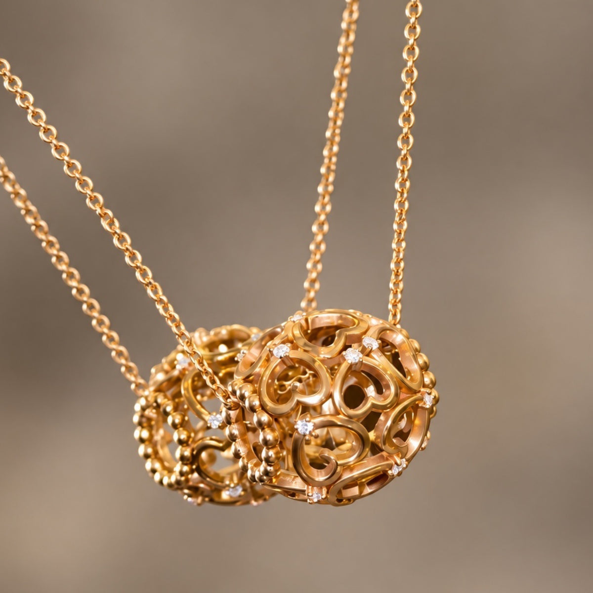 Hearts & Barrel Natural Diamond Necklace in 18KT Gold