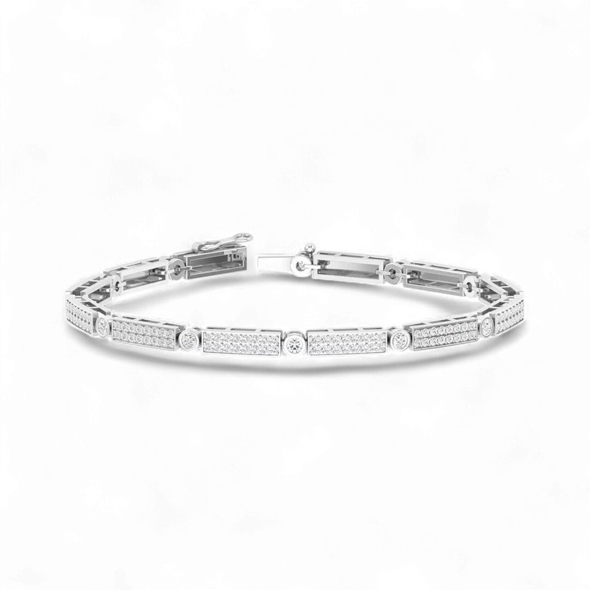 Silver bracelet with small diamonds on a white background