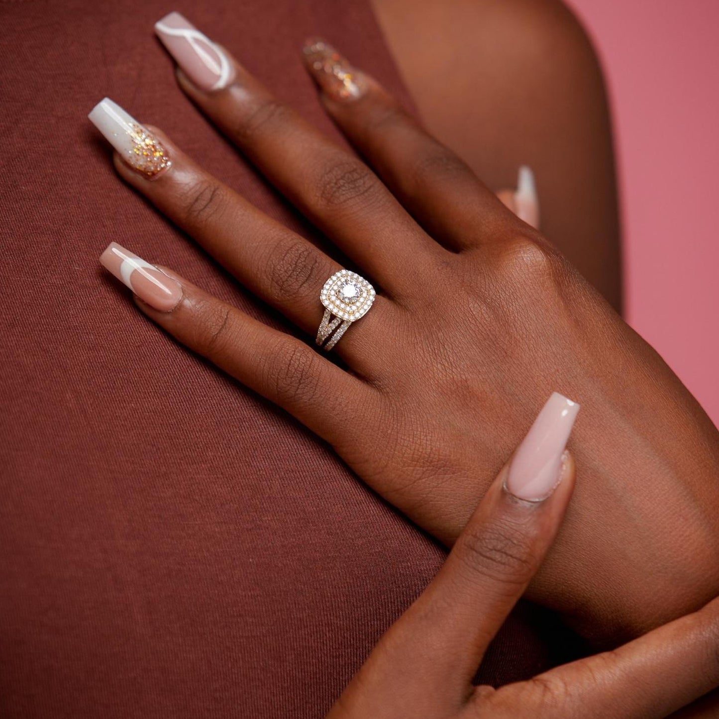 Audre Round Cut Natural Diamonds Cluster Bride Set in 18KT Gold