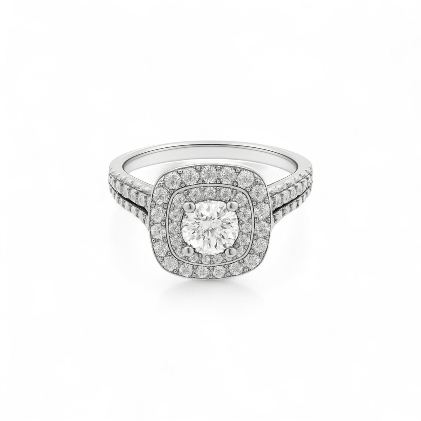 Audre Round Cut Moissanite Engagement Ring in 925 Sterling Silver