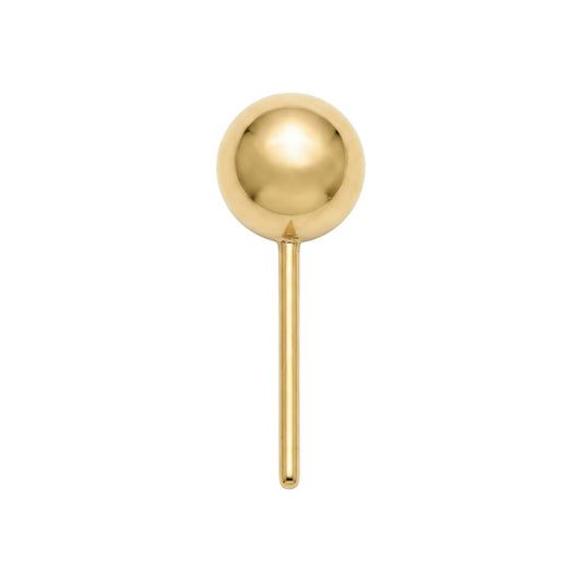 Gold earring with a spherical top on a white background