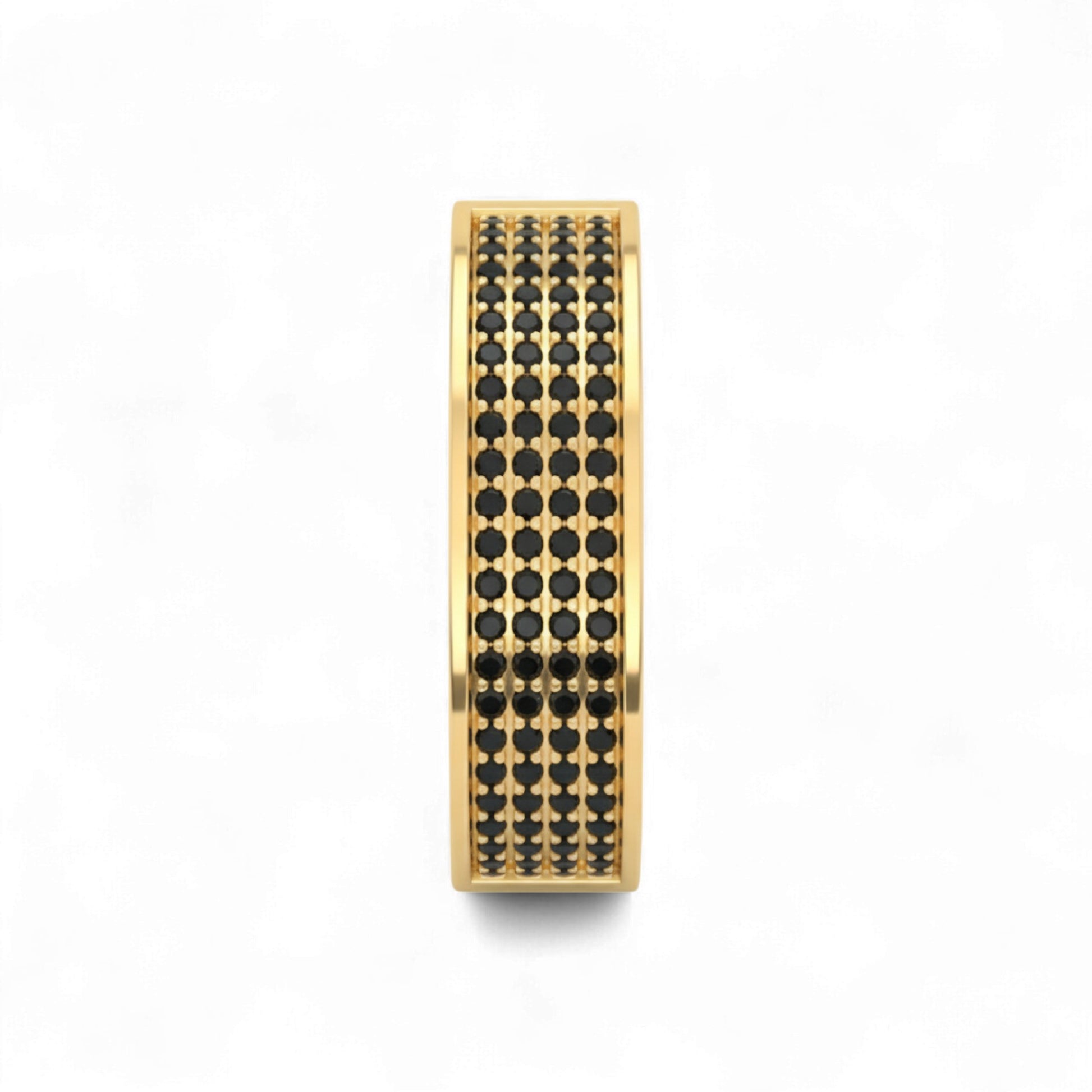 Rectangular abacus with gold frame and black beads on a white background