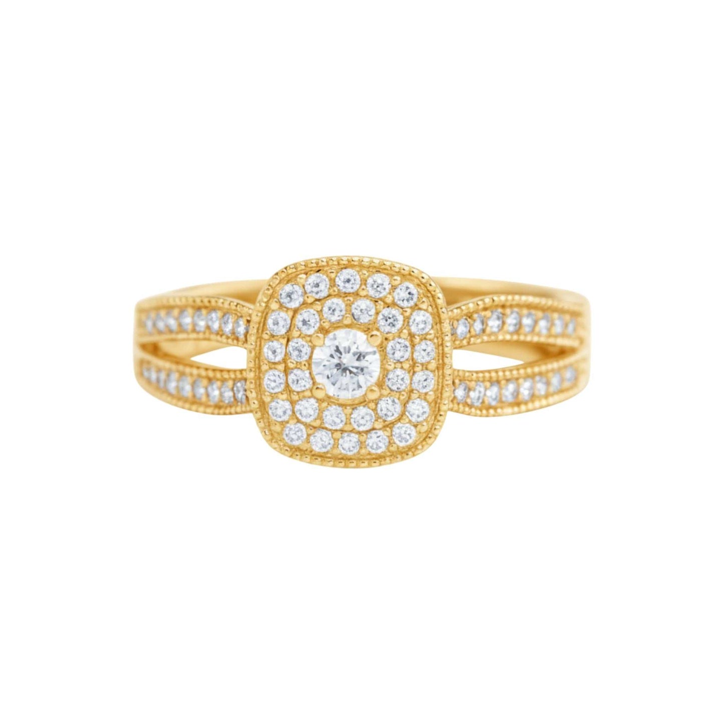 Cherry Cushion Cut Natural Diamond Cluster Engagement Ring in 18KT Gold