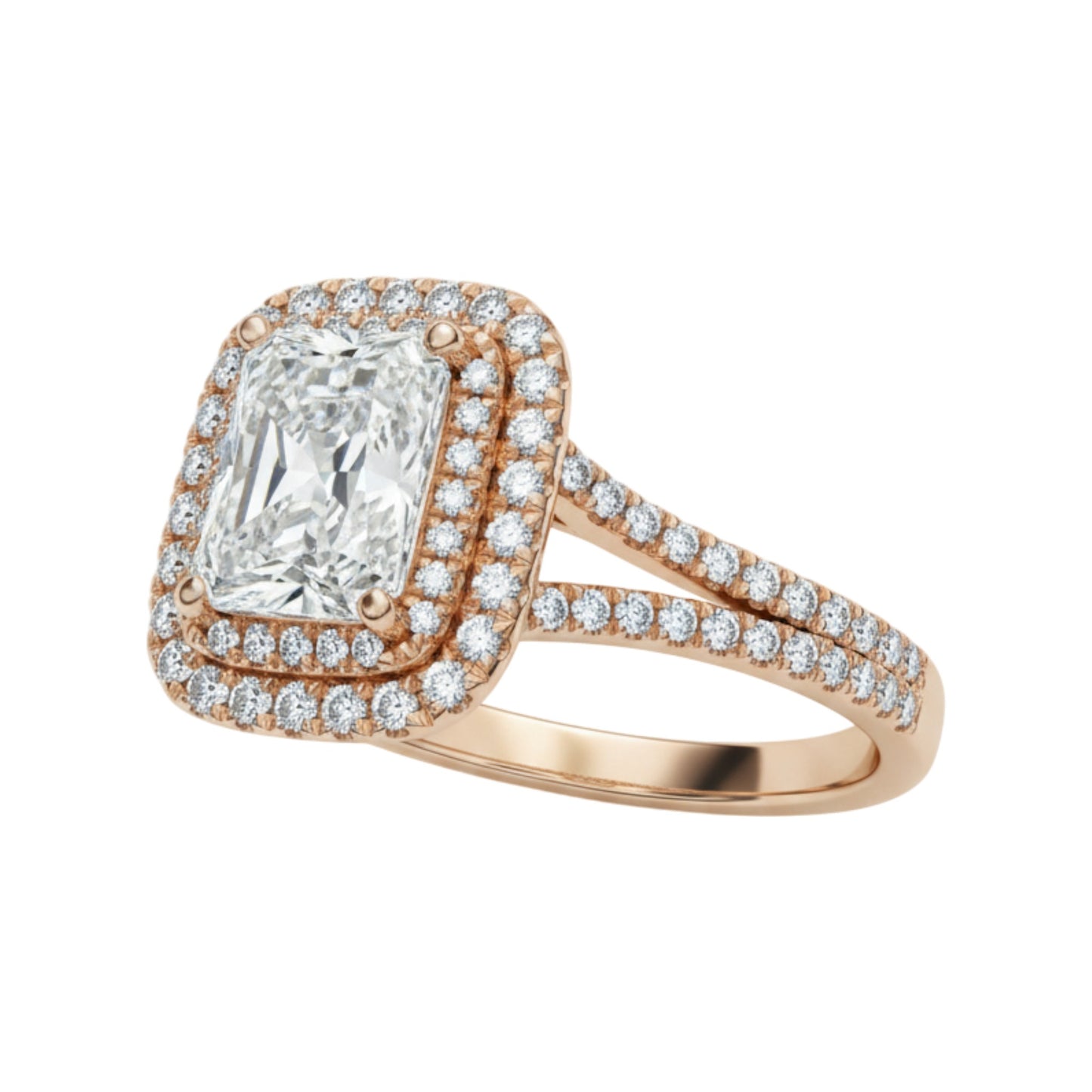 Classic Double Halo Moissanite and Diamond Engagement Ring in 18KT Gold