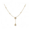 Gold necklace with a teardrop-shaped pendant on a white background