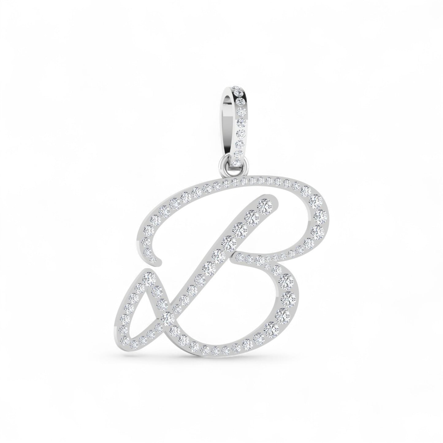 Silver pendant with letter 'B' design on a white background