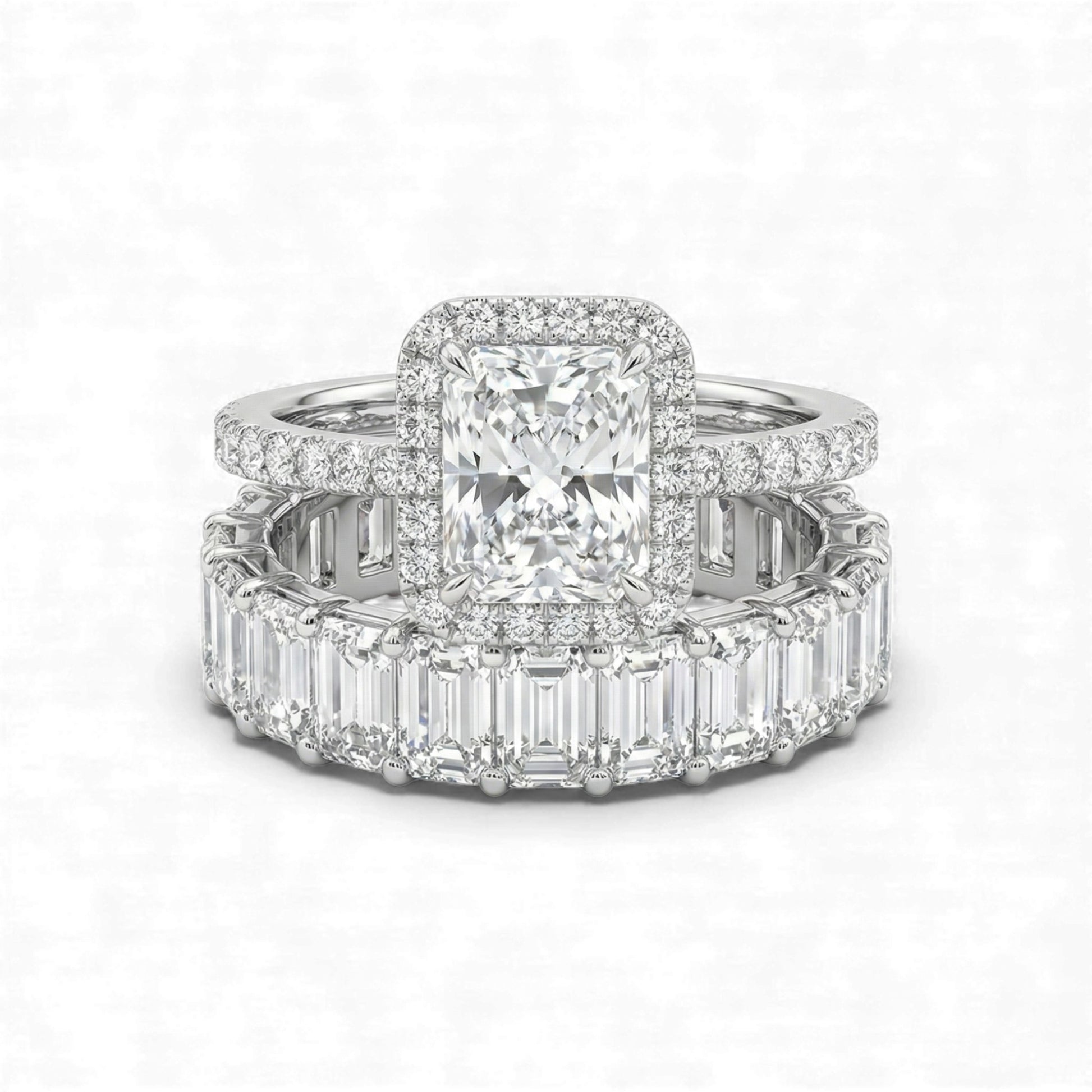 Two diamond rings with a white background