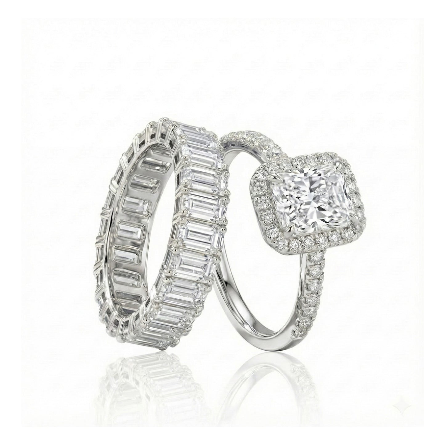 Two diamond rings on a white background