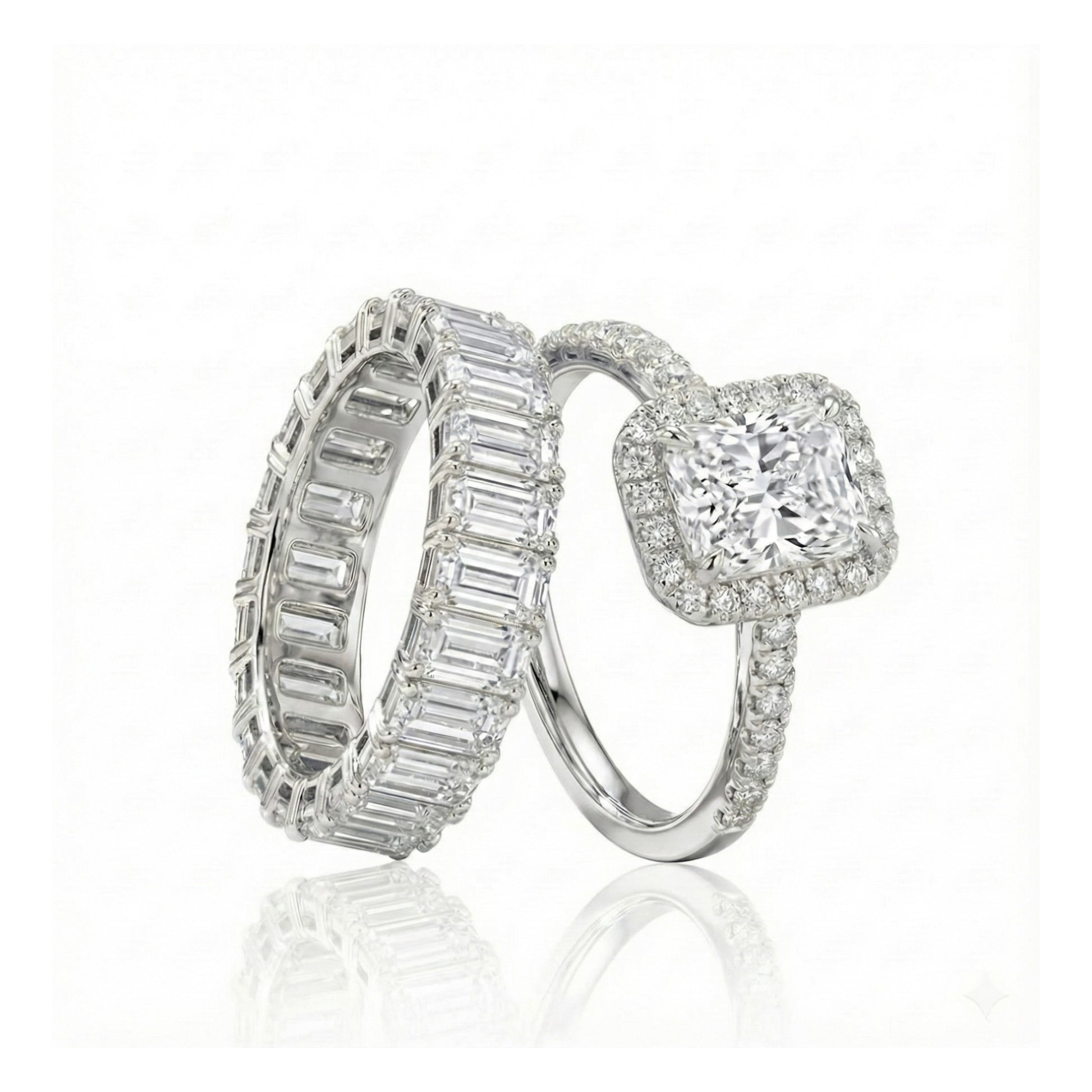 Two diamond rings on a white background