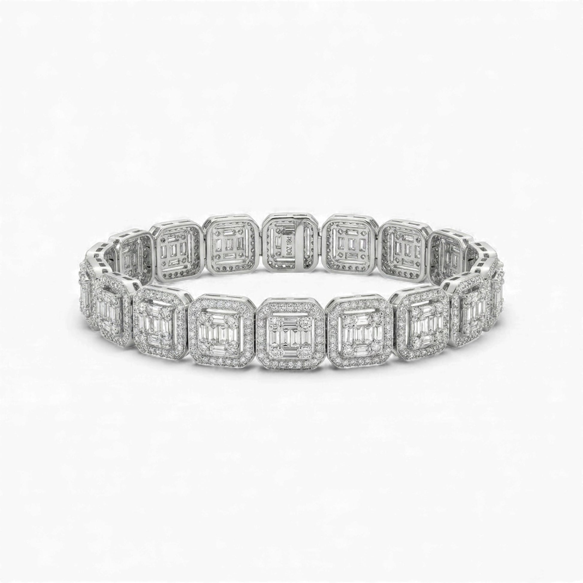 Diamond bracelet with square-cut stones on a white background